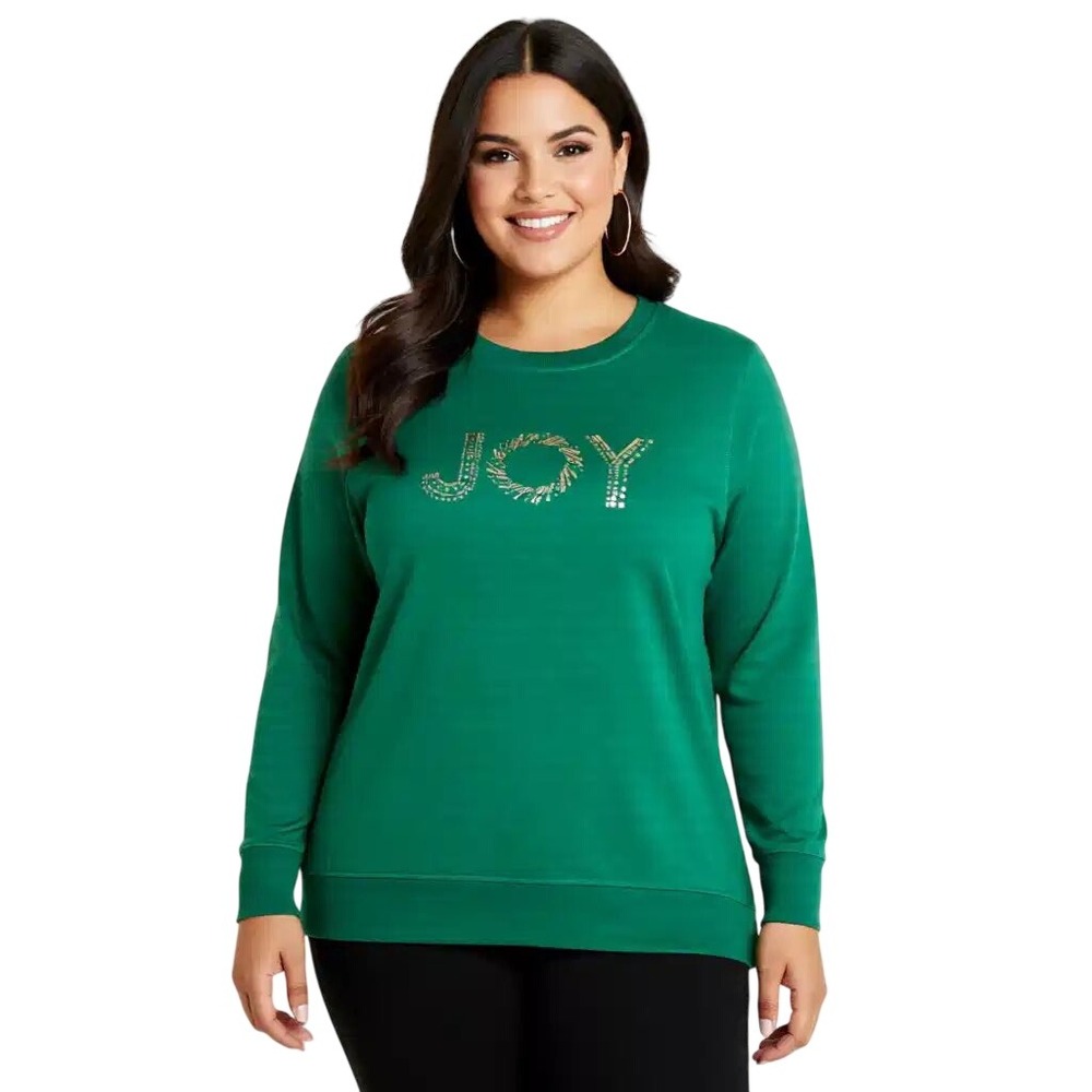 Jane + Delancey Womens Green JOY Embellished Sweatshirt Holiday Plus Size 2X NWT